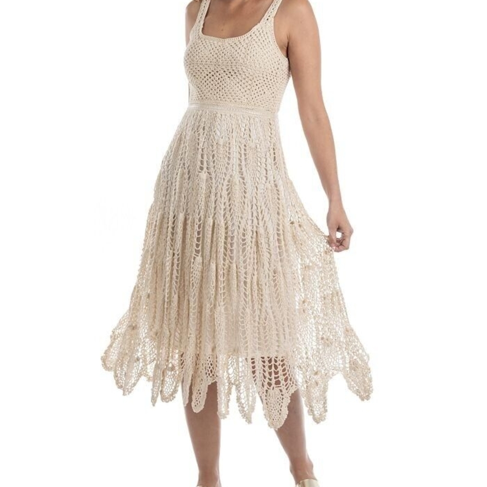 Dotti Cream Asymmetrical Tiered Sundress Coverup